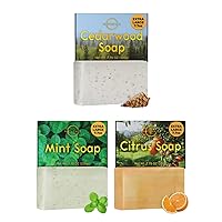 Exfoliating Soap Bar Cedarwood, Mint, Citrus Scent - Medium Grit Mens Soap, Natural Exfoliating Bar Soap for Men - Organic Face Soap Bar, Moisturizing Mens Face Bar Soap, Mens Soap Bar