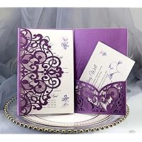 50 Pack Lace Wedding Invitations laser Cut 5 × 7 Inch Blank Wedding Invitation Kit with Envelopes Inner Sheets and Rsvp cards (Purple)