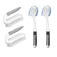 SetSail Scrub Brush, 2 Pcs Heavy-Duty Scrub Brushes for Cleaning & SetSail Stiff Bristle Dish Brush with Handle 2-Pack with Built-in Scraper for Kitchen Cleaning