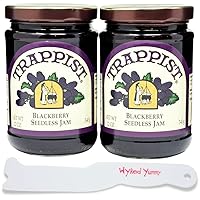Wyked Yummy Blackberry Jam Bundle with (2) 12 Ounce Jars of Trappist Blackberry Seedless Jam and (1) Spreader Plastic Knife and Jar Scraper