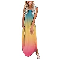 Maxi Dresses for Women 2024 Casual Sleeveless Split Loose Sundress Summer Tank Dress Beach Cover Ups with Pockets