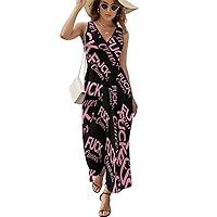 Fuck Breast Cancer Ribbon Women's Dress V Neck Sleeveless Dress Summer Casual Sundress Loose Maxi Dresses for Beach