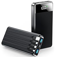 Portable Charger 35000mAh Power Bank - Portable Battery with 4 Built in Cables, 22.5W Fast Charging Battery Pack Compatible with iPhone 15 14 13 Samsung Android Cell Phone etc (1 Pack, Black)