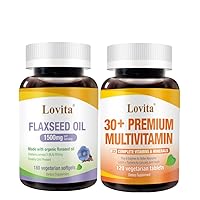 Cold-Pressed Flaxseed Oil & 30+ Premium Multivitamin for Adults Nutrients Bundle (Vegetarian)