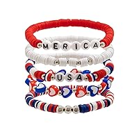 American Flag Bracelet for Women Girls Clay Bracelet Stackable Rainbow Friendship Bracelet Gifts,4th of July USA Decoration Accessories