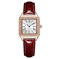 CIVO Women's Watch Square Analogue Watch Women's Elegant Waterproof Leather Watch Minimalist Rose Gold Diamond Case Quartz Watch Ladies Gifts Women, red, Strap.