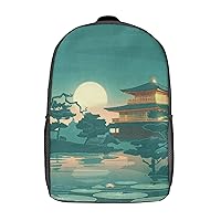 Japanese Anime Palace Moon Lotus Pond Laptop Backpack for Men Women 17 Inch Travel Computer Bag Fashion Daypack