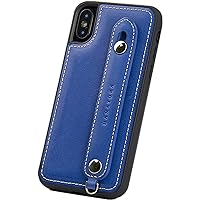 hanatora] iPhone Xs/iPhone X Case Italian Leather Smartphone Case Fall Prevention Impact Stand Function Genuine Leather Handy Belt Hand Made Strap Hall Blue Cyan Plain Design GH-XS-Blue-M