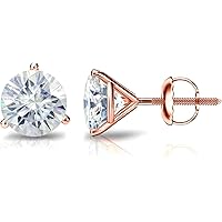 The Diamond Deal .05-.12 Carat Lab-Grown Round Brilliant Solitaire Diamond Accent Martini Stud Earrings For Women Girls infants | 14k Yellow or White or Rose/Pink Gold 3-Prong Setting With Screw Ba 0