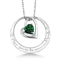 Gem Stone King Engraved `I love you to the moon and back` 925 Sterling Silver Emerald Heart Pendant