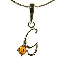BALTIC AMBER AND STERLING SILVER 925 ALPHABET LETTER G PENDANT NECKLACE - 10 12 14 16 18 20 22 24 26 28 30 32 34 36 38 40