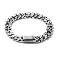 Mens Classic Stainless Steel Chain Link Bracelet with Brushed Signature Clasp (Model J96B016M), Silver-Tone