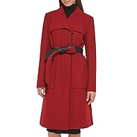 Cole Haan Women's Belted Coat Wool with Cuff Details, RED, 10