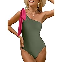 BIKINX Sexy One Piece Swimsuit for Women One Shoulder Bathing Suit Tummy Control Cutout Bow Tie Monokini