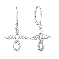 FJ Earrings for Women Guardian Angel Earrings 925 Sterling Silver Birthstone Infinity Dangle Drop Earrings Jewellery Gifts for Women Girls