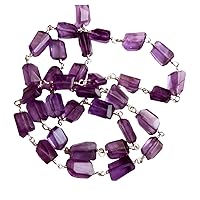 Gems For Jewels Women's 7-11 mm Amethyst Rosary Chain for Jewelry makings, Amethyst Faceted Step Cut Tumbles Connector Rosary Chain for Jewelry makings in 925 Silver Wire Wrapped by The Foot 5 Feet