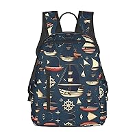 Nautical Sailing Pirate Theme print Lightweight Laptop Backpack Travel Daypack Bookbag for Women Men for Travel Work