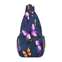 Beautiful Purple Butterfly Sling Backpack Multipurpose Crossbody Bag Sling Bag Daypack For Travel Hiking Sports