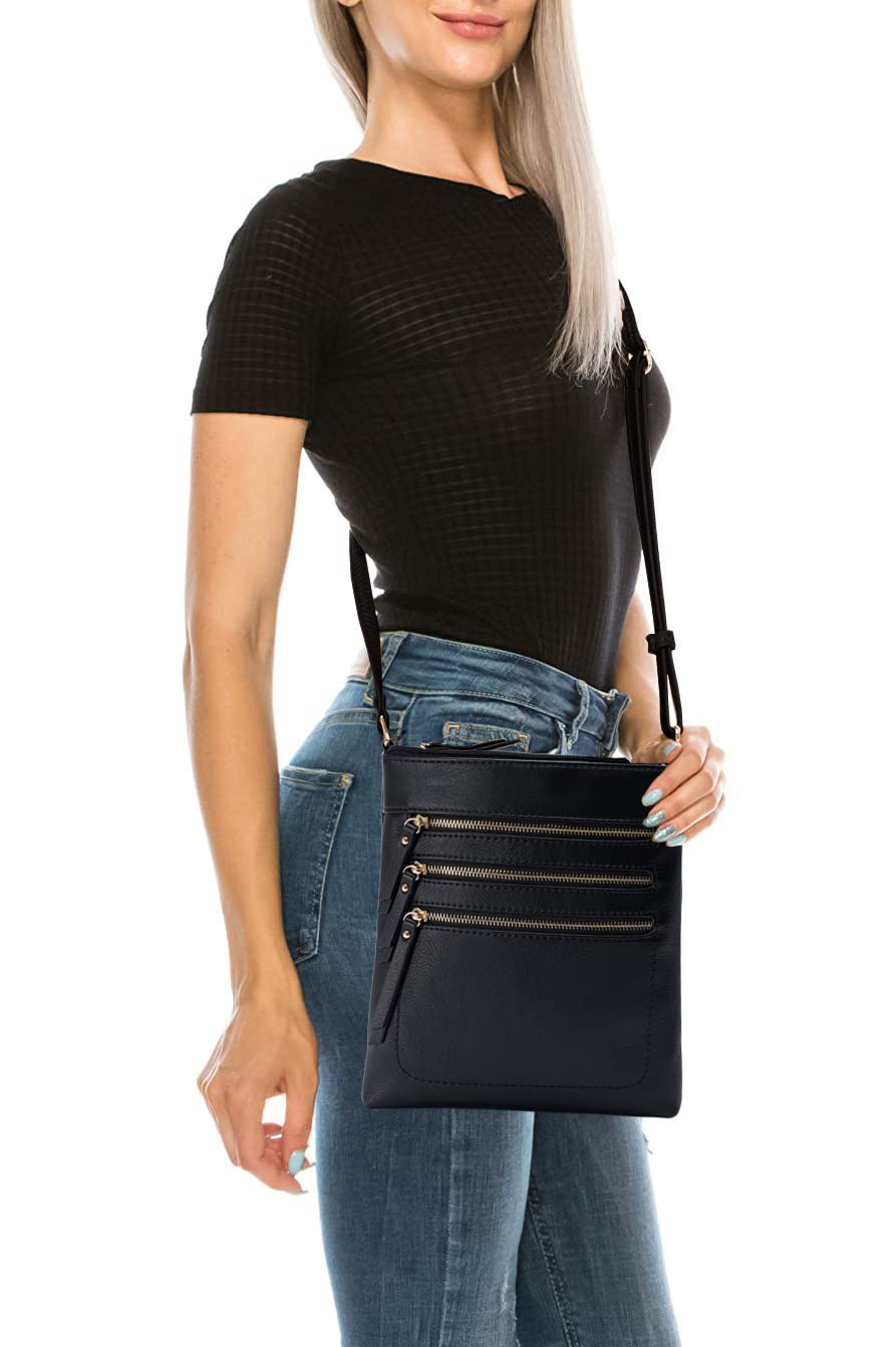 Solene Crossbody Bag Functional Multi Pocket Messenger Purse Top Zip Closure Shoulder Handbag With Adjustable Strap