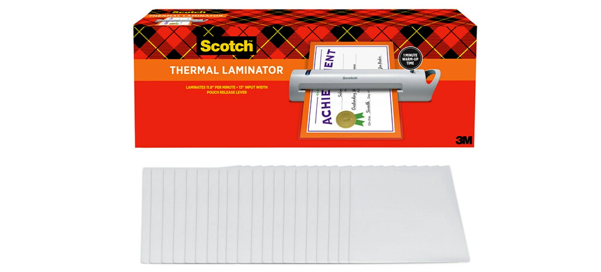 Scotch Thermal Laminator with 20 Letter Size Pouches, Extra Wide 13 Inch Input, Ideal for Teachers, Small Offices, or Home (TL1302XVP),White