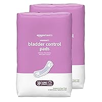 Amazon Basics Incontinence, Bladder Control & Postpartum Pads for Women, Unscented, Ultimate Absorbency, Long Length, 60 Count (2 Packs of 30), White (Previously Solimo)