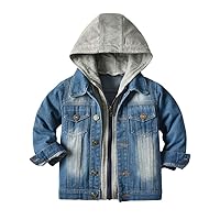 Toddler Baby Denim Jackets Button Down Jeans Coat Ripped Hooded Top Fall Cowboy Outwear Clothes for Kids Girls Boys