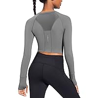 BALEAF Women's Long Sleeve Crop Top Workout Athletic Shirt Running Top Slim Fit