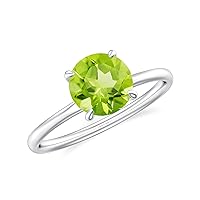Natural Peridot Round Solitaire Ring for Women Girls in Sterling Silver / 14K Solid Gold/Platinum