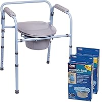 Carex 3-in-1 Folding Bedside Commode with 14 Pack Commode Liners - Porta Potty for Adults - Portable Toilet for Camping, Supports Up to 300lbs, Bedside Commodes for Seniors and Commode Chair