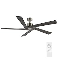 WINGBO 64 Inch DC Ceiling Fan without Lights, 5 Reversible Carved Solid Wood Blades, 6-Speed Noiseless DC Motor, Ceiling Fan No Light with Remote, Brushed Nickel Finish with Gray Blades, ETL Listed