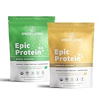 Epic Protein Bundle - Vanilla Lucuma & Green Kingdom (20g Organic Plant-Based Protein Powder, Vegan, Gluten Free, Superfoods) | 1lb, 12 Servings