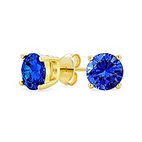 Classic Round Cubic Zirconia Solitaire Stud Earrings For Women Unisex Traditional .925 Sterling Silver Brilliant Cut AAA CZ Stones Rose Yellow Gold Plated Multiple Colors 1CT -5CTW