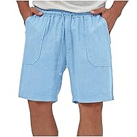 Men's Cotton Linen Shorts Drawstring Elastic Waist Casual Comfy Lightweight Shorts Summer Beach Shorts with Pockets