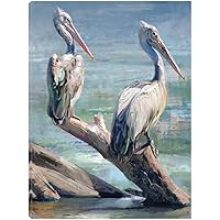 Fine Art Canvas Pelican Pair Canvas Wall Decor by Artist Studio Arts for Living Room, Bedroom, Bathroom, Kitchen, Office, Bar, Dining & Guest Room - Ready to Hang - 24 in x 32 in