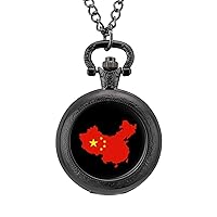 China Flag Map Custom Pocket Watch Vintage Quartz Watches with Chain Birthday Gift for Women Men