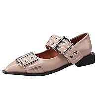 Women's Punk Style Metal Eyelet Buckle Flat Shoes Pointed Toe Loafers Low Heels Single Pumps