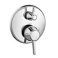 hansgrohe Ecostat Classic Luxury Easy Control 2-Handle 7-inch Wide Pressure Balance Shower Valve Trim with Diverter in Chrome, 04449000