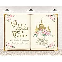 Fairy Tale Books Backdrop for Girls Once Upon a Time Backdrops Pink Flowers Ancient Castle Princess Romantic Wedding Birthday Party Decorations Royal Theme Decor Background Banner 8x6ft