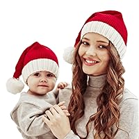 Santa Hats Family Matching Xmas Knit hat Parent-Child Pom Beanie Hat Winter Warmer Crochet Cap for Family Christmas Party Red White