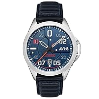 AVI-8 Mens 43mm P-51 Mustang Hitchcock Automatic Japanese Quartz Pilot Watch with Leather Strap AV-4086