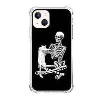 Cat and Skull Case Compatible with iPhone 15, Hippie Trippy Creepy Skull and Kitten Case for iPhone 15, Trendy Cool TPU Bumper Phone Case Cover