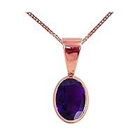 Beautiful Jewellery Company BJC® Solid 9ct Rose Gold Natural Amethyst Single Oval Solitaire Pendant 1.50ct & 9ct Rose Gold Curb Necklace Chain