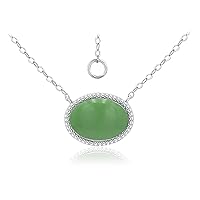 SEA OF ICE 925 Sterling Silver 14x10mm Oval Shape Genuine or Simulated Gemstone Pendant Necklace for Women Girls, 16