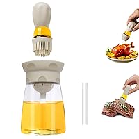 Oil Dispenser Bottle with Brush - 2 IN 1 Glass Olive Oil Storage and Container with Silicone Basting Brush for Kitchen BBQ Grilling Baking and Cooking, T-OB22, Grey