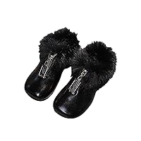 Fashion Autumn And Winter Children Boots For Girls Flat Bottom Non Slip Solid Color Plush Warm Comfortable Zipper Simple
