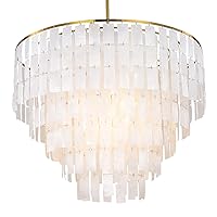 TOCHIC Capiz Shell Chandelier, 6-Light Chandelier for Dining Room, Gold Coastal Chandelier with Natural Shells, Round Boho Light Fixtures for Bedroom, Living Room, Kitchen and Foyer, W-23.62