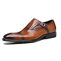 Men's Comfort Fashion Leather Loafers Brogues Single Buckle Monk Strap Dress Formal Silp On Loafer Shoes