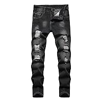 Boy's Slim Straight Fit Ripped Jeans Destroyed Distressed Denim Jeans Kids Classic Washed Jean Pants with Holes