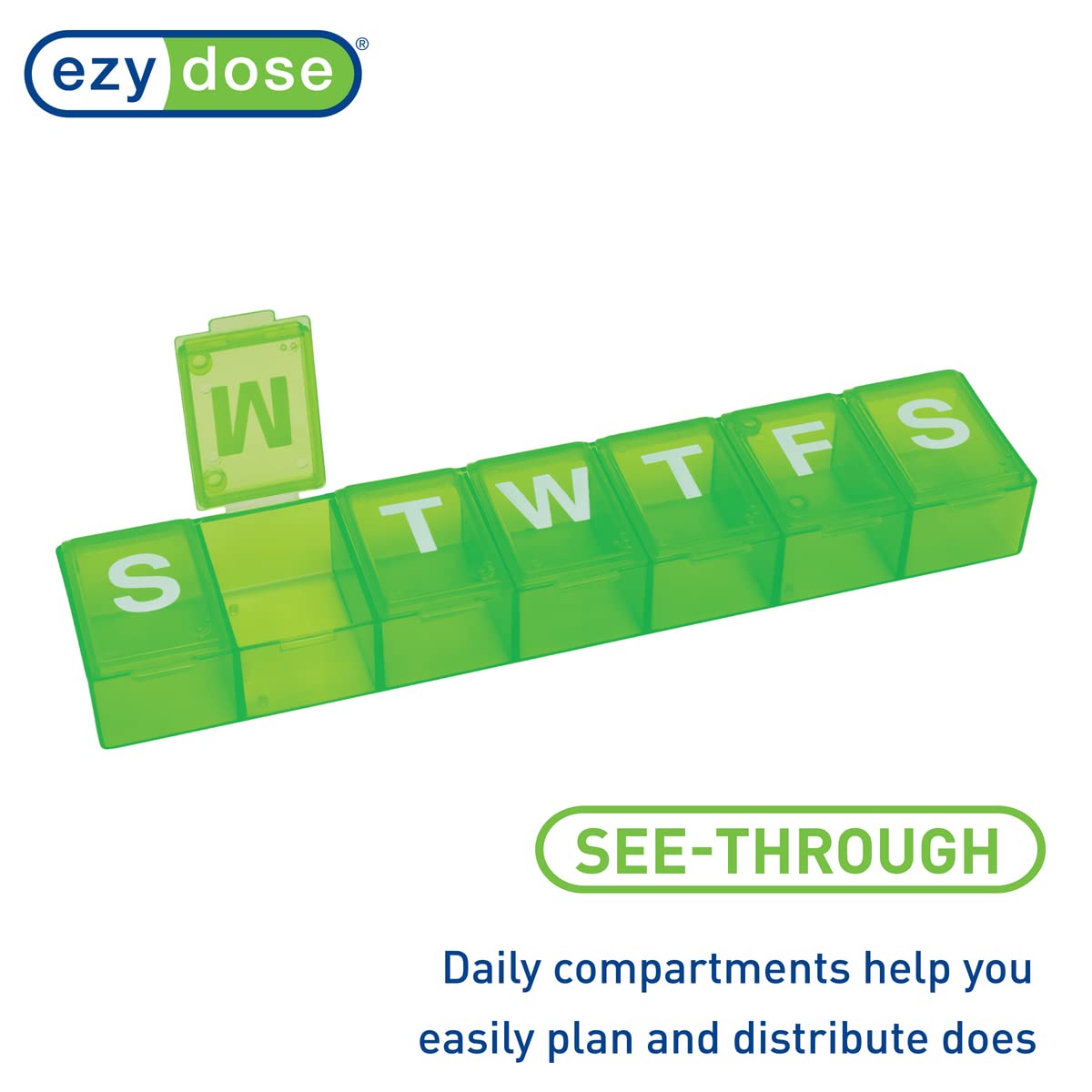 EZY DOSE Weekly (7-Day) Pill Organizer, Vitamin Planner, and Medicine Box, Medium Compartments, Green