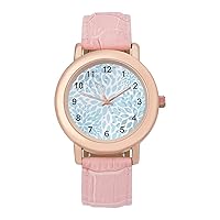Dahlia Pinnata Flower Turquoise Blue Gray Casual Watches for Women Classic Leather Strap Quartz Wrist Watch Ladies Gift